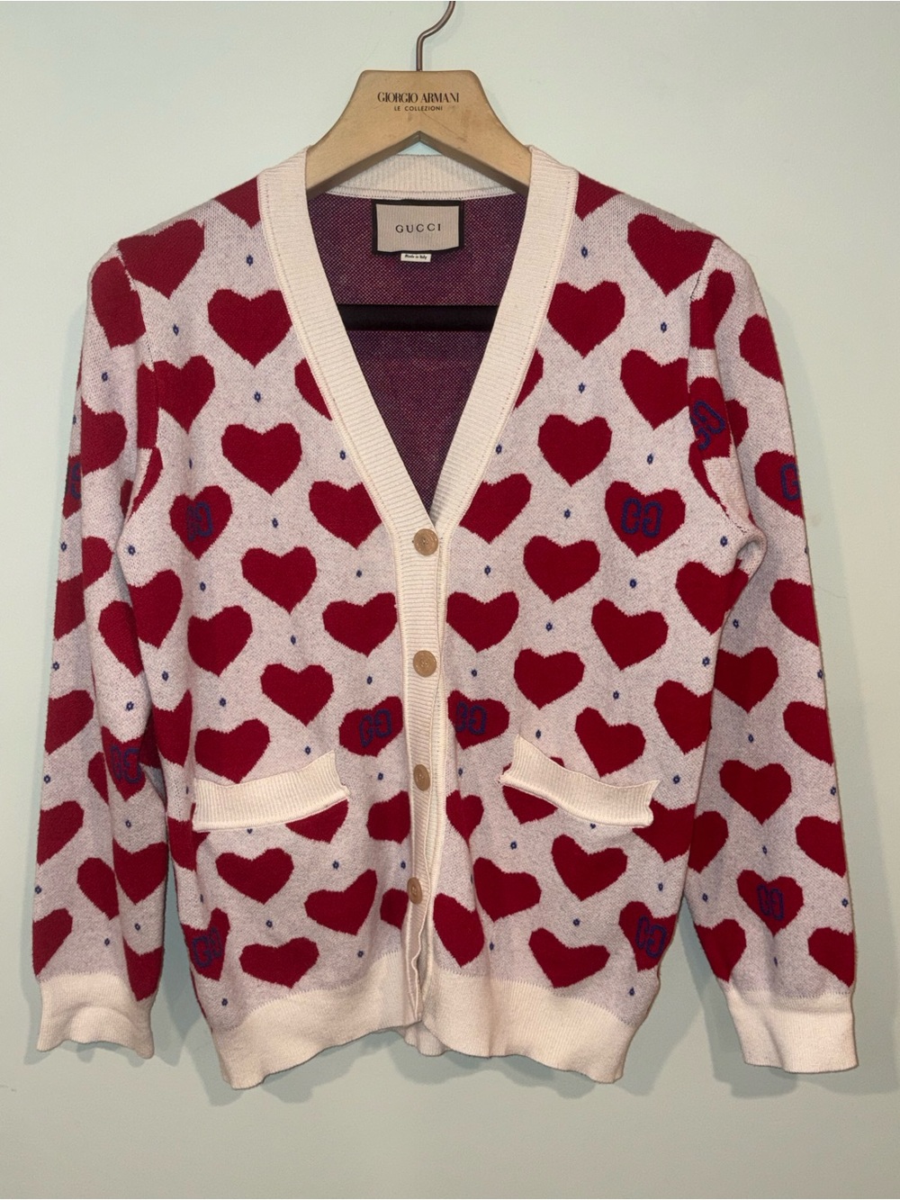 Gucci Les Pommes cotton heart-print V-neck cardigan